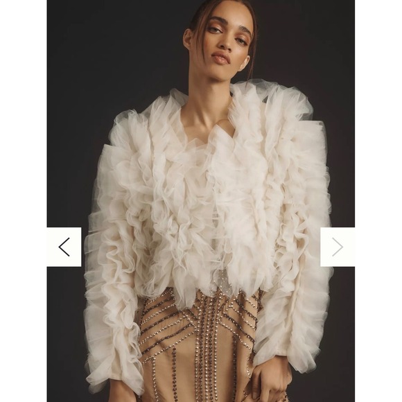 Anthropologie Lamarque Britney Ruffle Tulle Jacket Bolero Shrug Champagne Gold - Picture 3 of 16